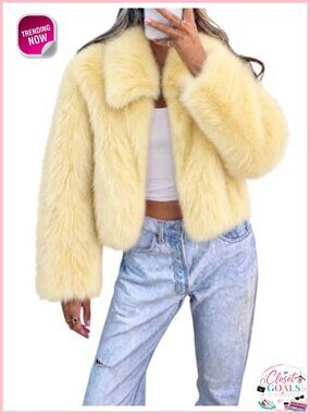 Womens Cropped Faux Fur Coat Open Front Fleece Jacket Going Out
